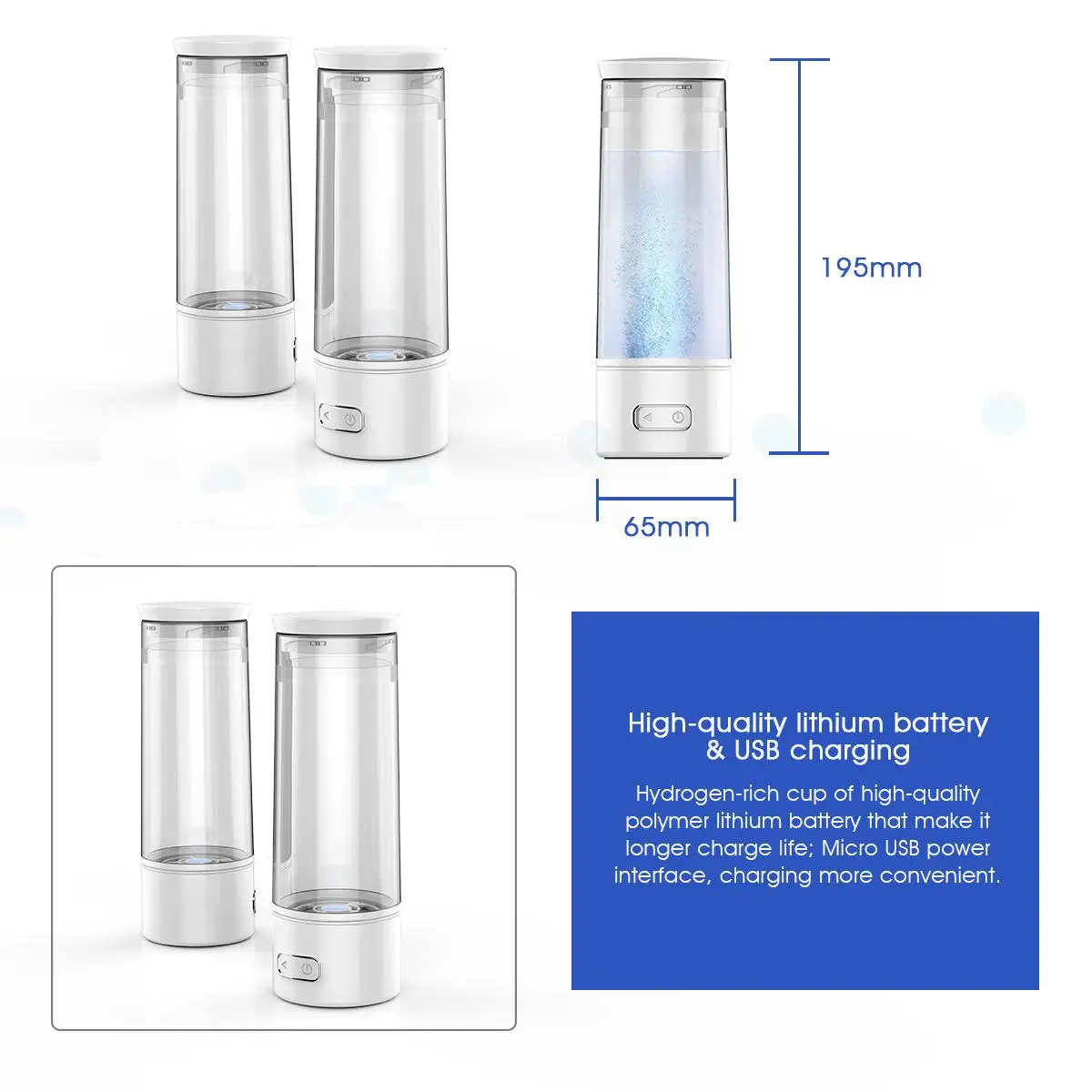  Generador de ionizador de botella de agua rico en hidrógeno USB-H para energía de electrolisis de b