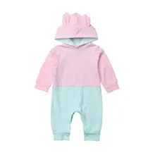 Новорожденных для маленьких девочек с длинными рукавами для мальчиков с капюшоном сплайс-комбинезон одежды снаряжение Размеры 0-24 м