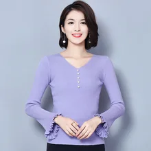 Осень узор самовыращивание тонкий свитер Темперамент Мода V слово свинец рог рукав рендеринг без подкладки верх