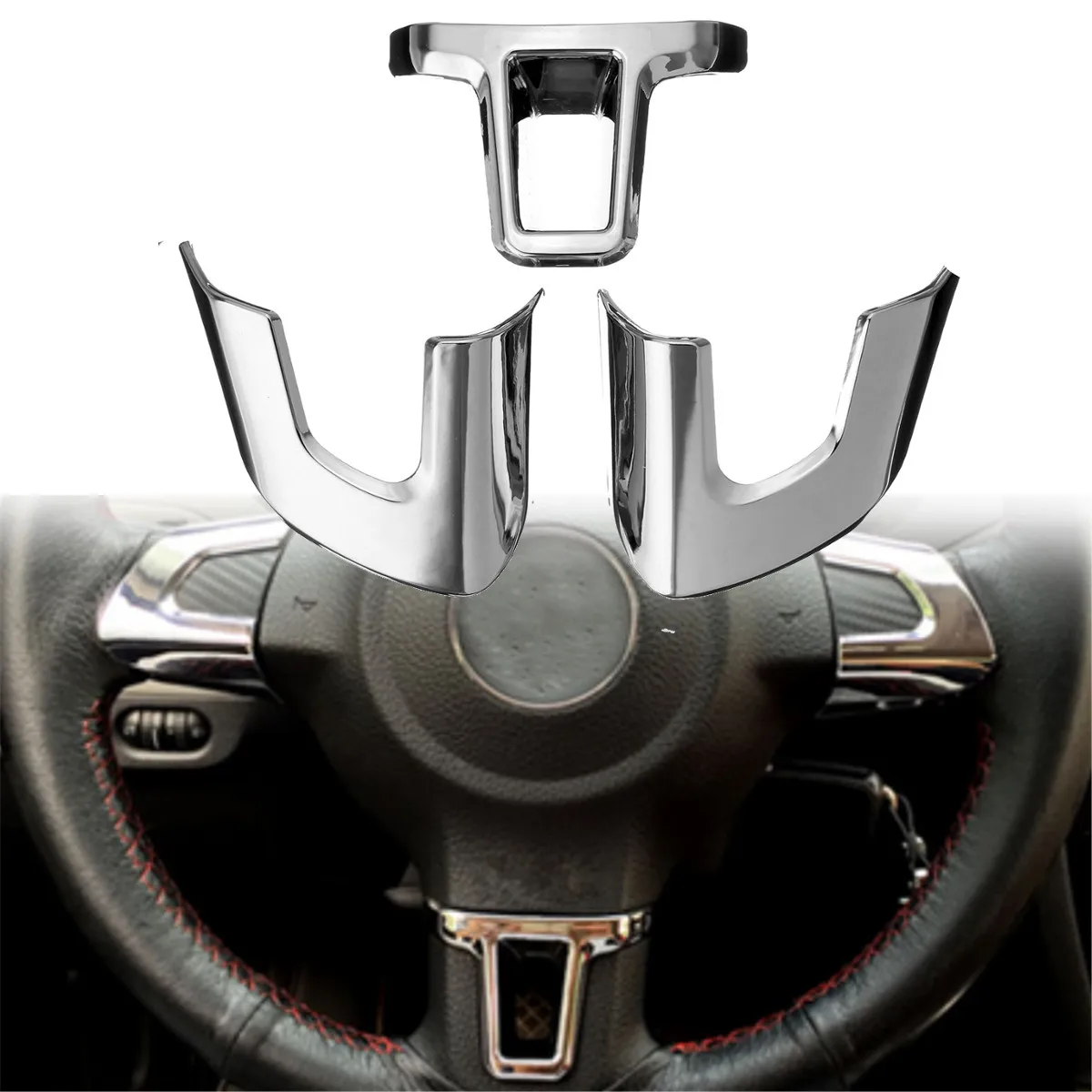 

3PCs/Set ABS Chrome Steering Wheel Decoration cover sticker For Volkswagen FOR VW GOLF 6 MK6 POLO JETTA MK5 MK6 Bora