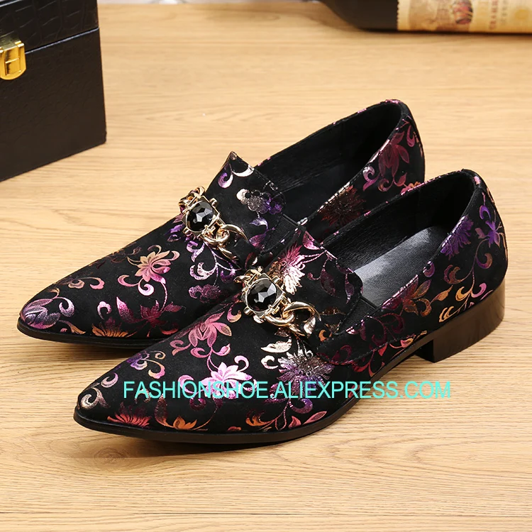 

Print Embroidery Man Oxfords Formal Dress Shoes Glitter Pointed toe Fashion Mans Leather Wedding Shoes Plus Size Euro 38-46