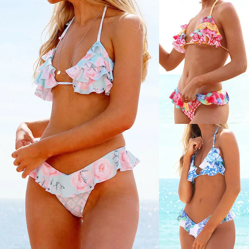 

Women Sexy Bikini Set Multi-Colour Color Swimsuit Swimwear Bathing Suit Ruffles Push Up Beach Swimming Costume