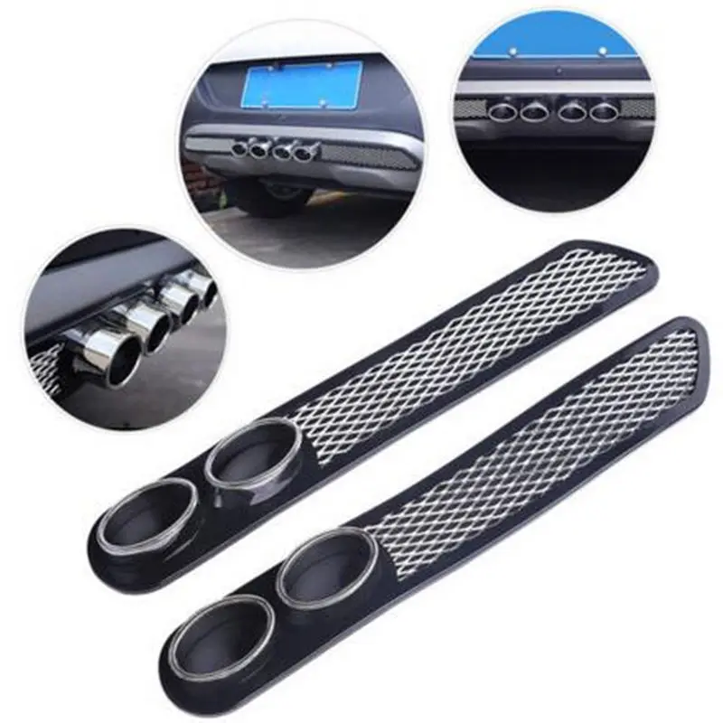 

2x Car Simulation Exhaust Tail Pipes Rear Bumper Fender Chrome Black Decorative