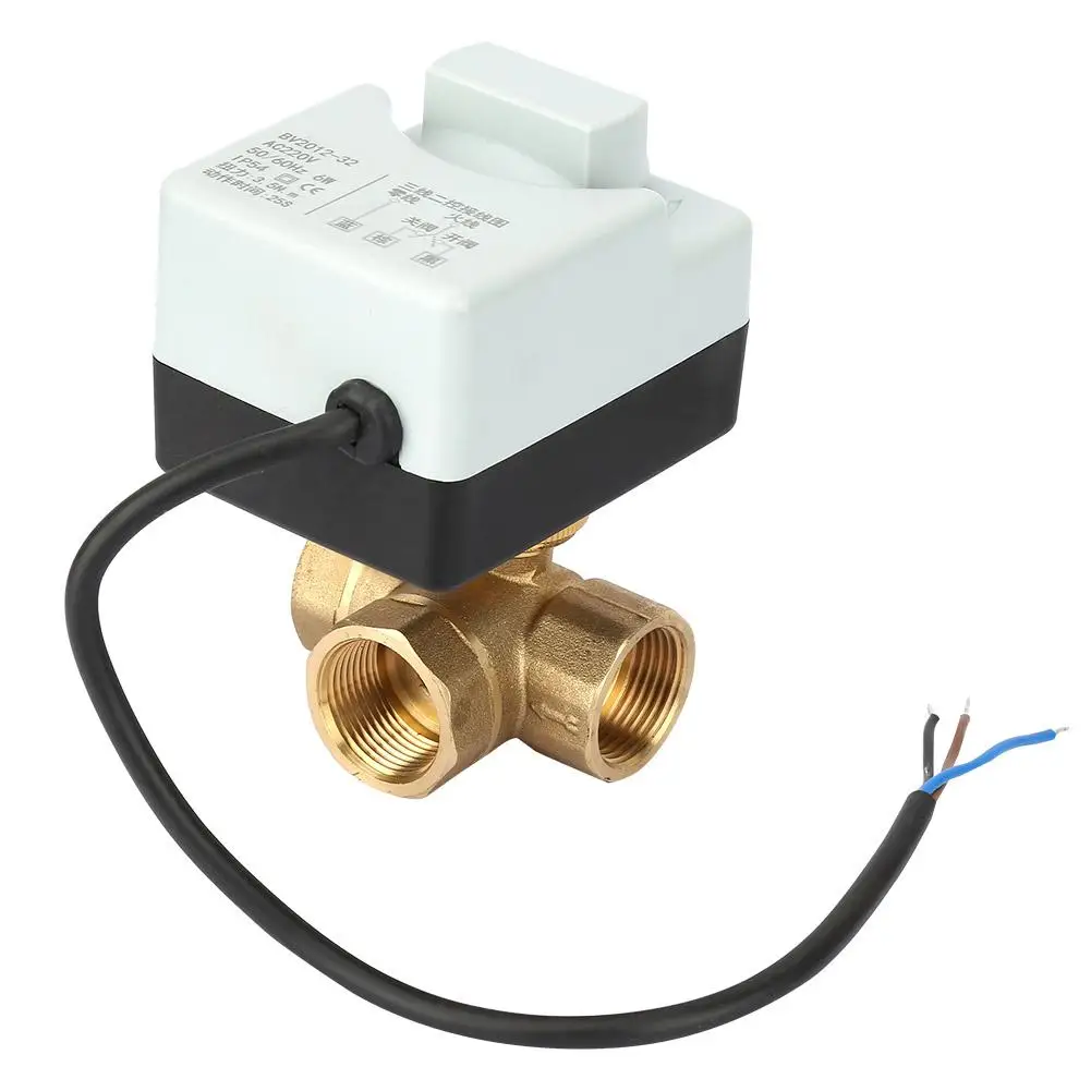 AC 220V DN20 G3/4 3 Way Wire латунный моторизованный шаровой клапан с ручным