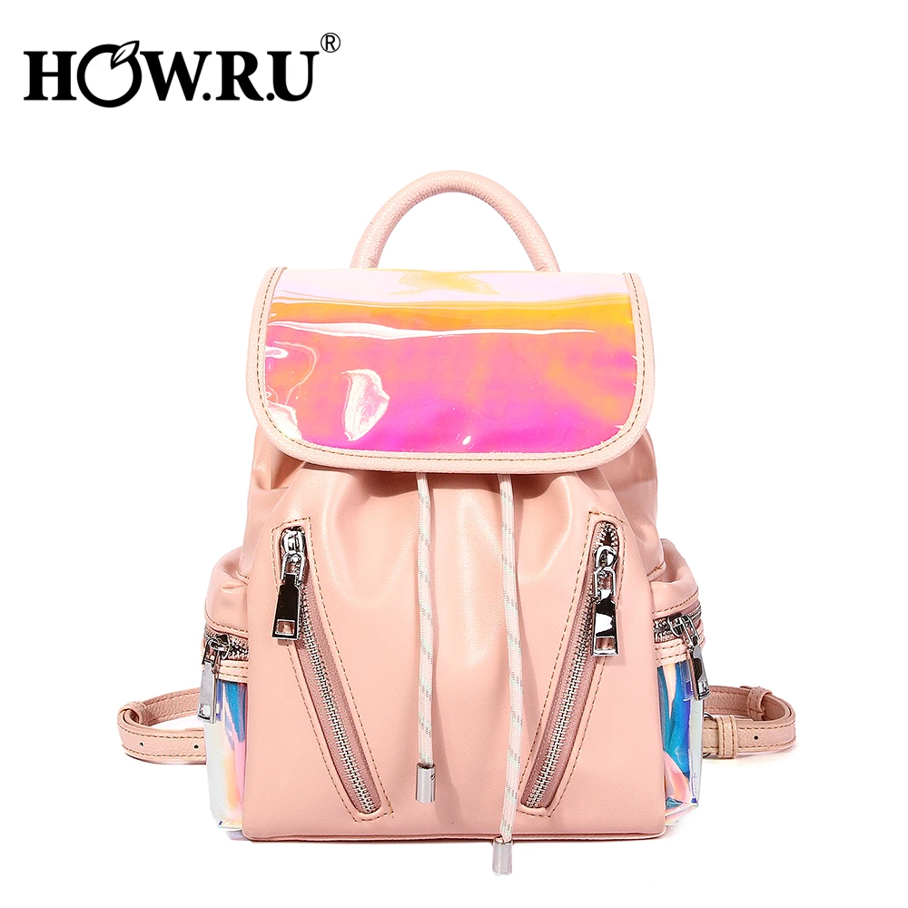 

HOWRU Fashion Shining Mini Backpack Travel Bags for Women Back Bag PU Leather Holographic Backpack School Bags for Teenage Girls