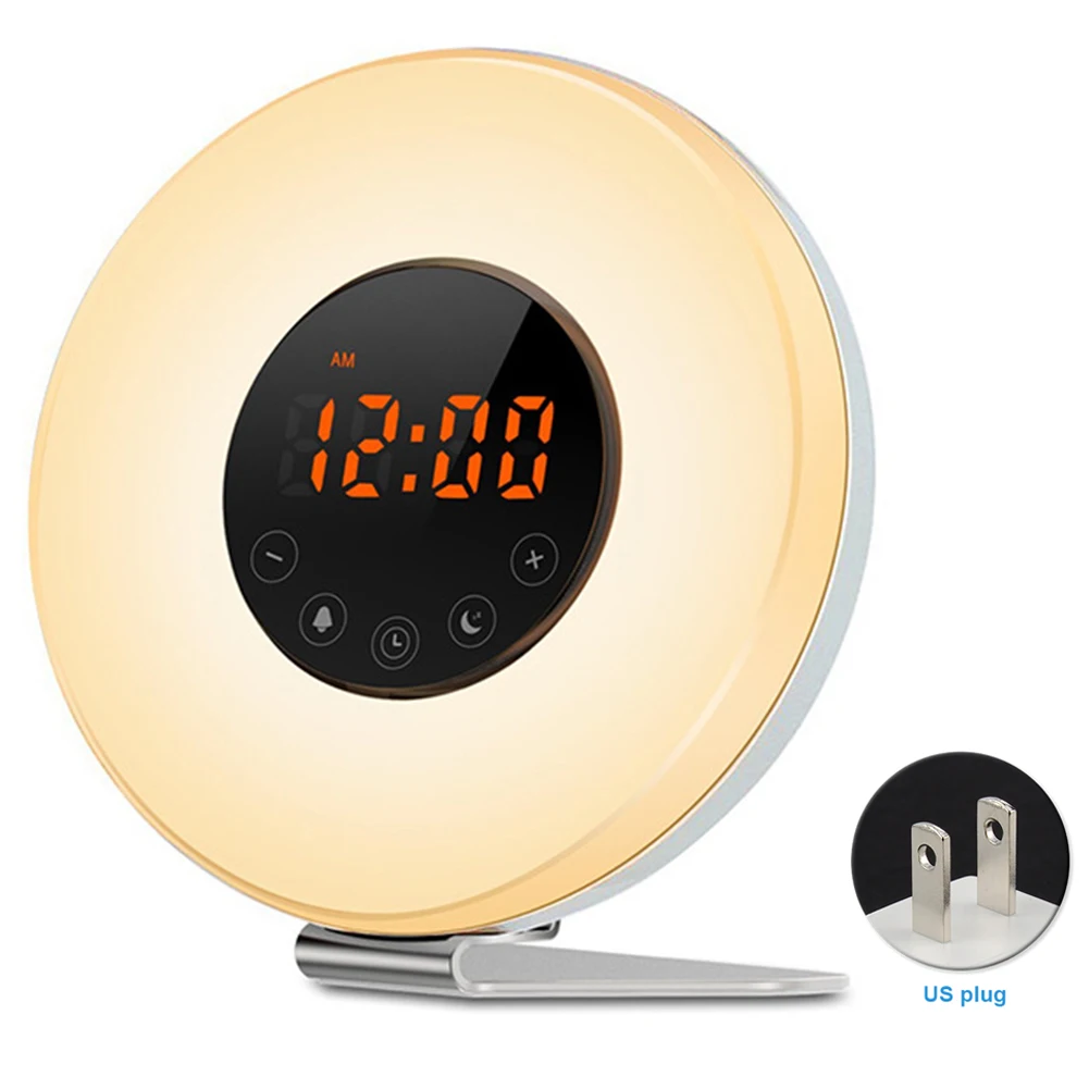 

Round Wake Up Bedside Lamp Alarm Clock LED Touch Smart Snooze Night Light Time Display With FM Radio #1115