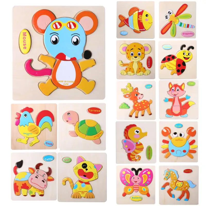 

Baby Kid Cartoon Animals Puzzles Toy Intelligence Kids Educational Brain Teaser Baby Jigsaw Tangram Toy for Children Gifts