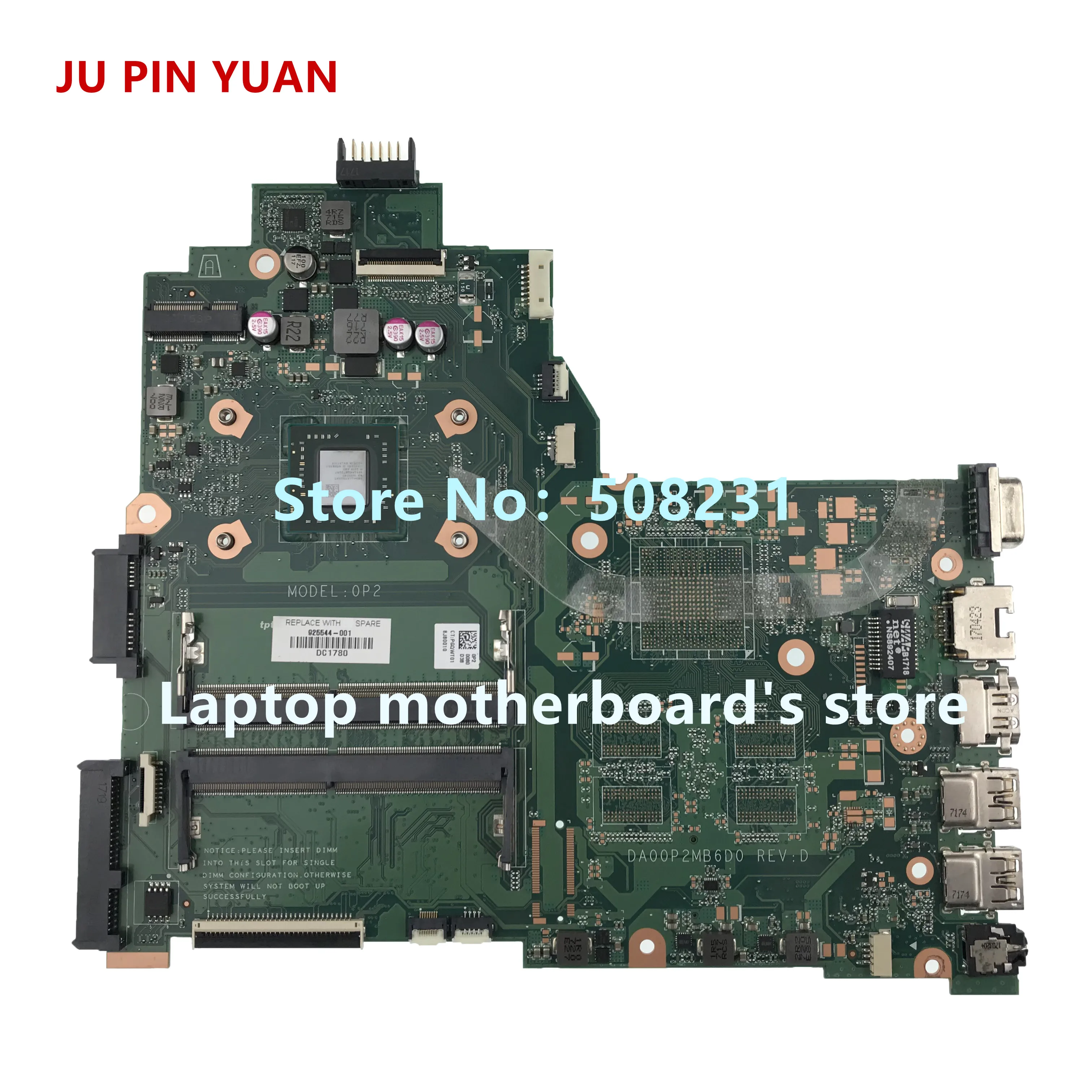 50% OFF  JU PIN YUAN 925544-601 925544-001 For HP Laptop 14-BW 14Z-BW Laptop motherboard DA00P2MB6D0 with A9