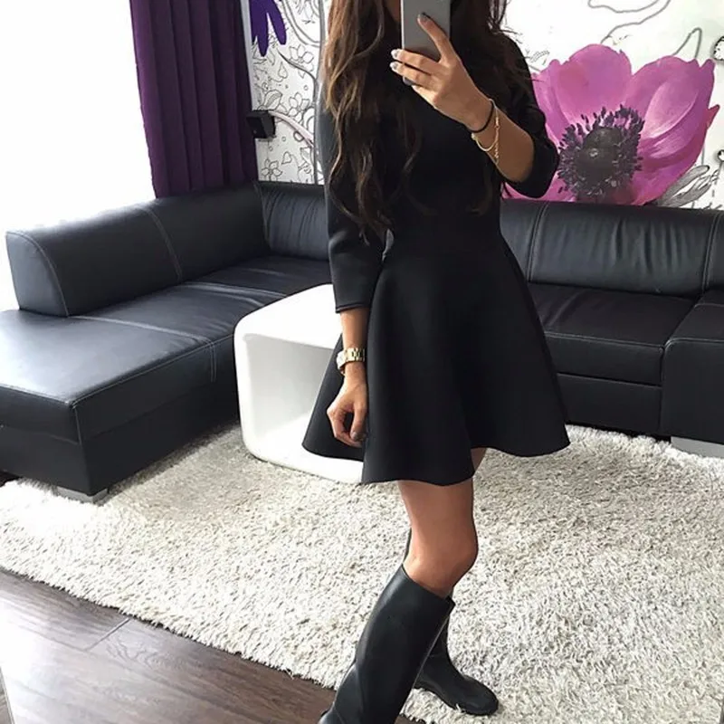 

2018 Spring Autumn New Fashion Women Half-sleeve A-line Dress Solid Pleated Sexy Ladies Evening Party Bodycon Mini Vestidos