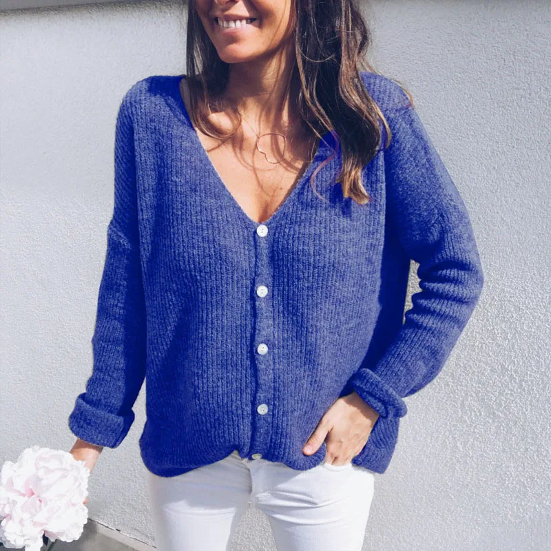 

Women Sweater Cardigan V Neck Button Long Sleeve Solid Sweaters Overcoat Jumper Autumn Winter 2018 Femme Sweater Women