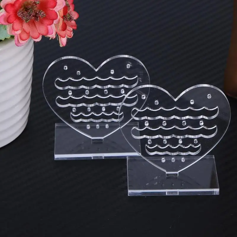 2pcs Jewelry Organizer Jewelry Display Holder Clear Plexiglass Heart Pattern Rack for Earring