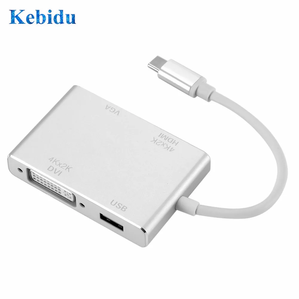 KEBIDU 4 в 1 USB C концентратор типа к Мульти 3 0 адаптер VGA DVI кабель для ноутбука Appler