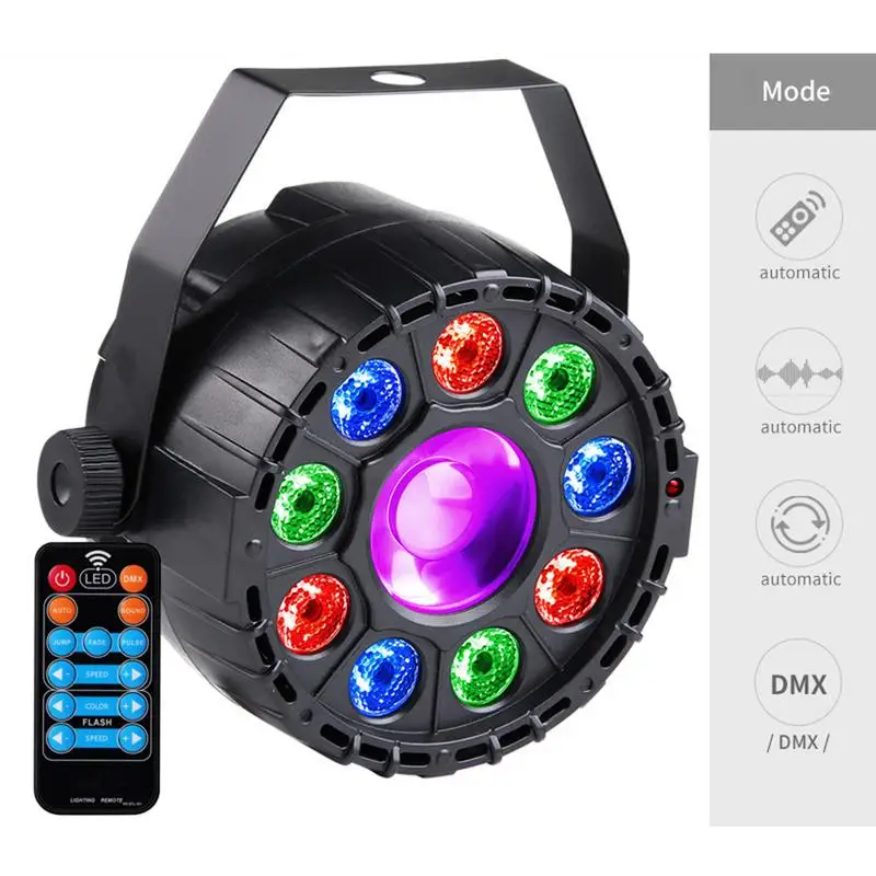 

LED Par Light Mini 9+1 RGB UV Monochrome Stage Disco Light Colorful Lamp For Bar Club Party Voice Control DMX512