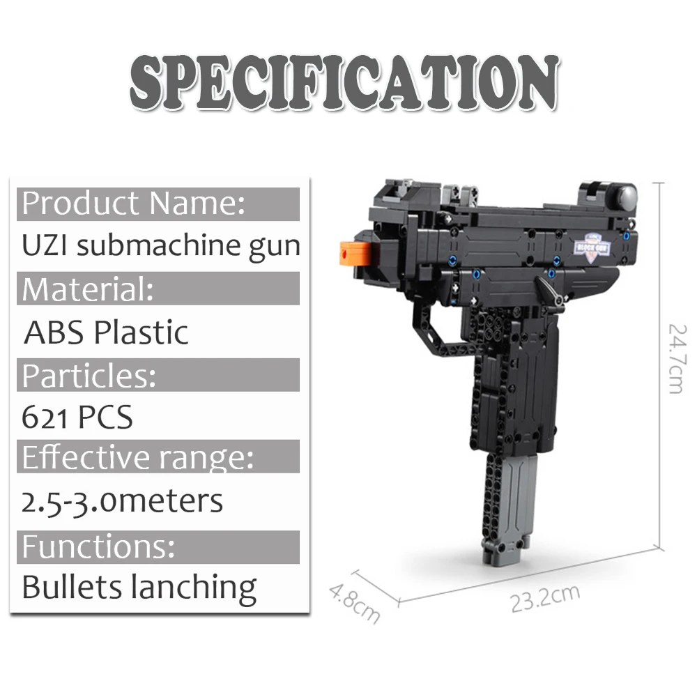 Игрушечный пистолет, строительные блоки, модель пулемета UZI, военный конструктор, набор оружия, Детская уличная игрушка для мальчиков