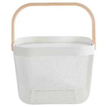 

Candy Colors Wood Handle Fruit Vegatable Basket Metal Mesh Storage Bag Basket Organizer