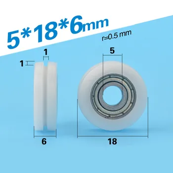 

Free shipping 10pcs miniature 5*18*6 sliding windor wheel nylon bearing roller u groove mini size roller