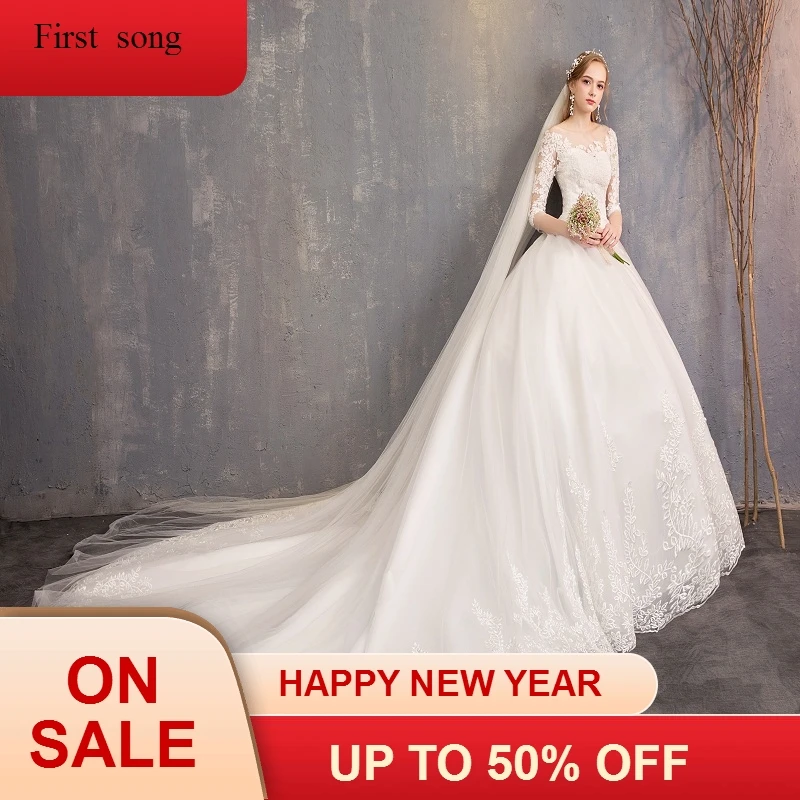 

New women's romantic V-neck elegant princess weddingf dress 2019 long-sleeved decals celebrity ball dress vestido De Noiva