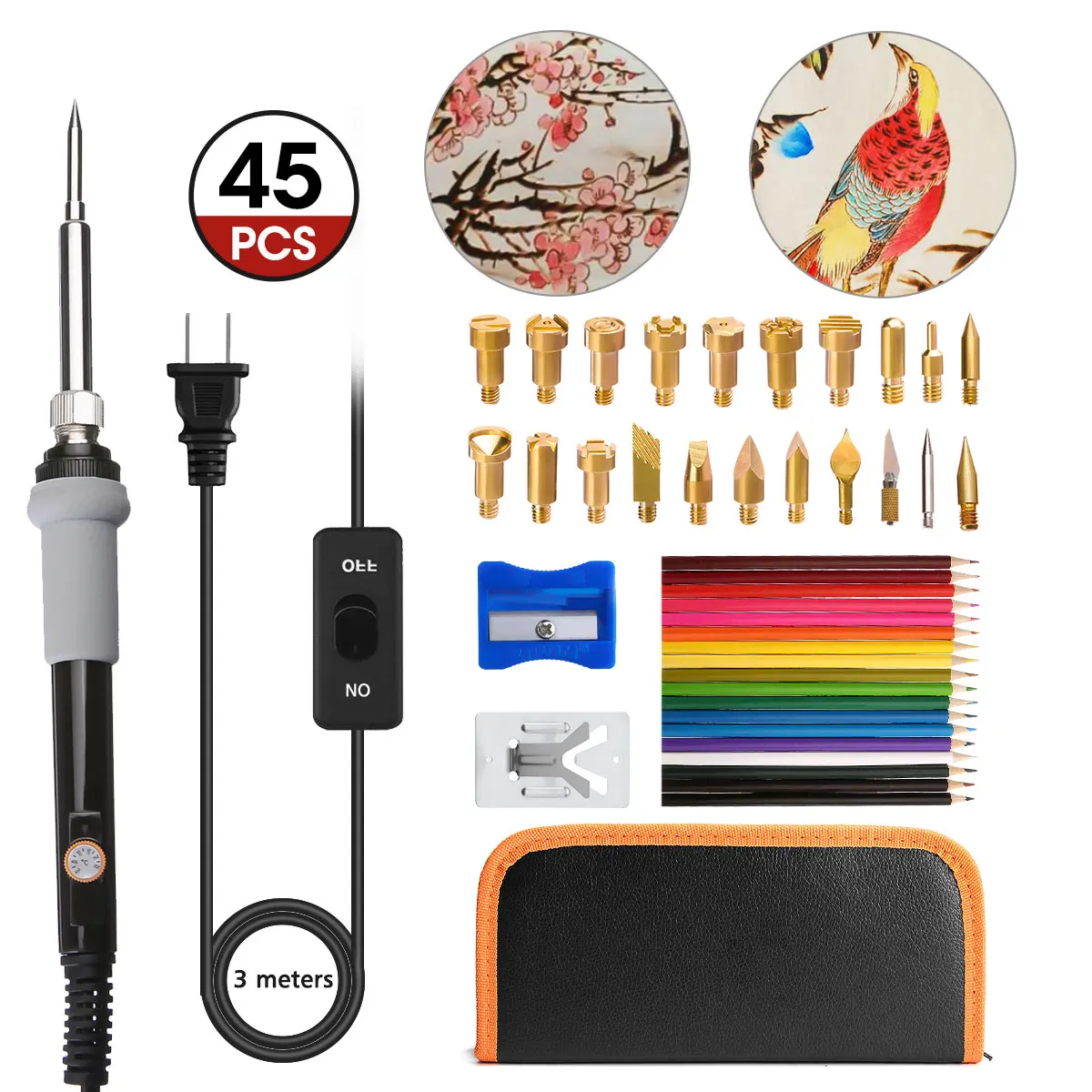 

45Pcs 60W Electric Soldering Irons Soldering Iron Wood Burning Kit Adjustable Carving Pyrography Tool Soldering Welding Tip Kit