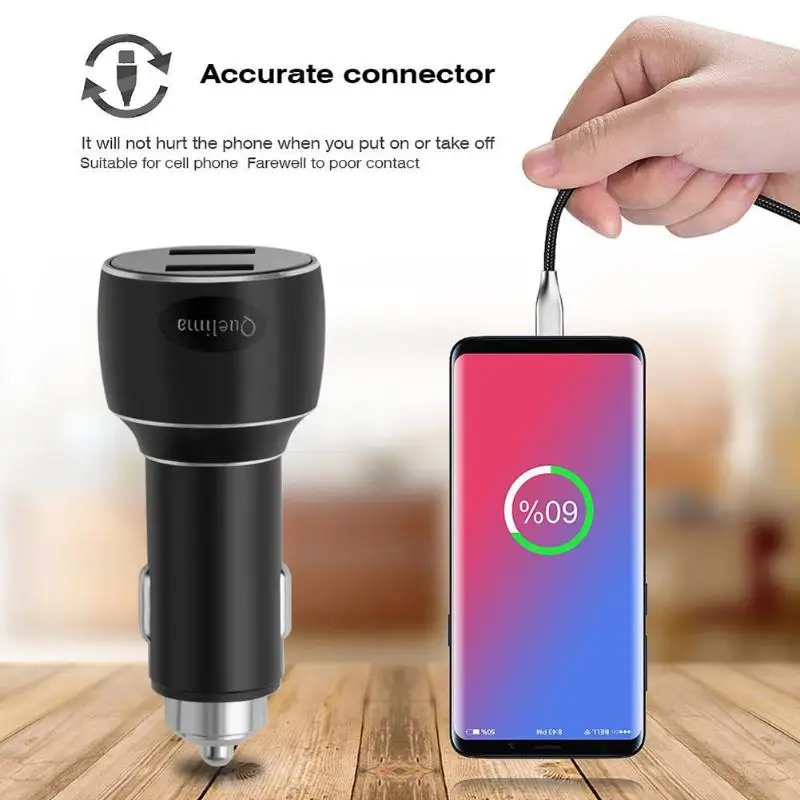 Черный/серый Quelima Dual 2 USB порт QC3.0 быстрая зарядка автомобильное зарядное