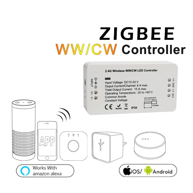 ZIGBEE ZLL Smart WWCW контроллер DC12/24 В Управление приложениями теплый