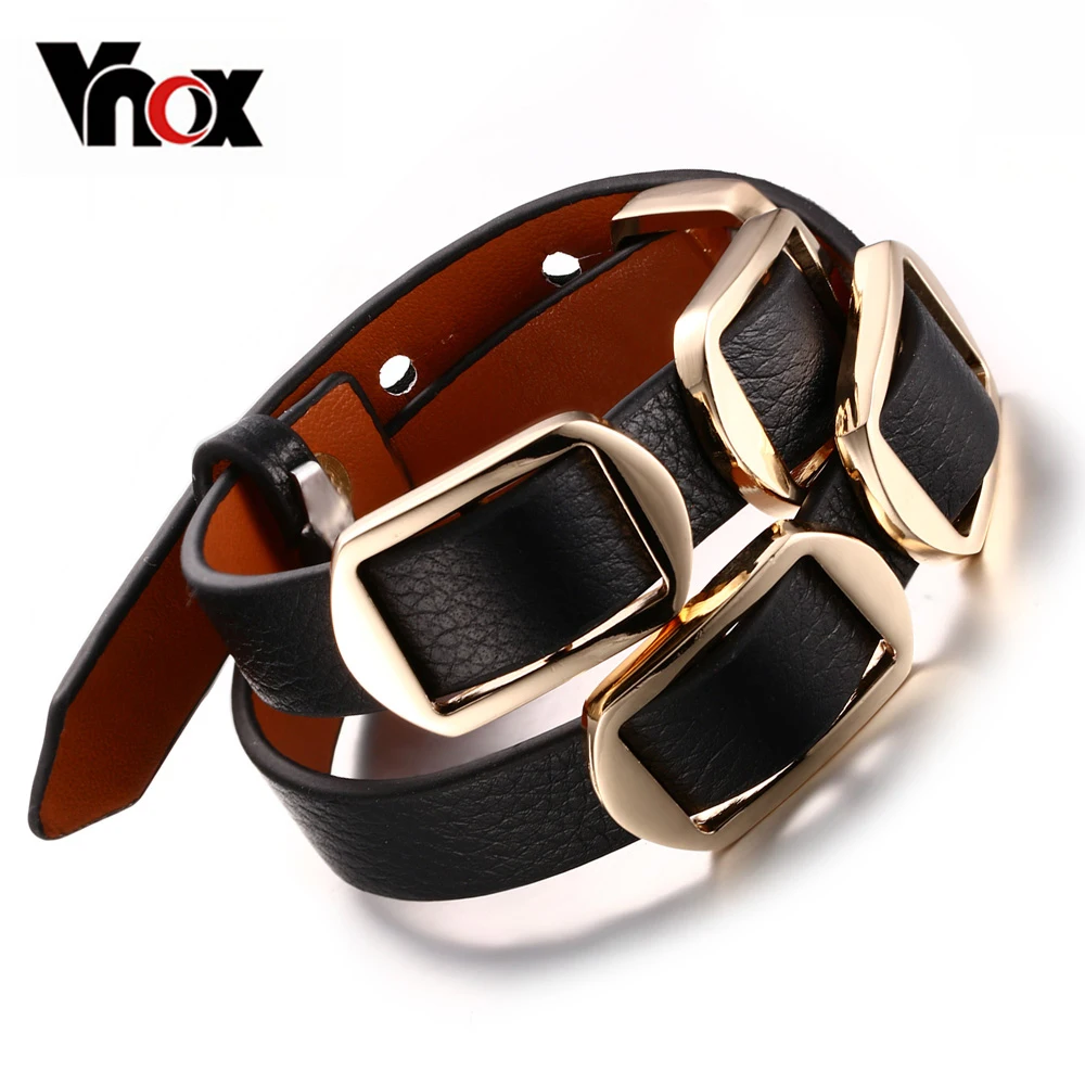 

Vnox Jewelry Mens Women Vintage Alloy Genuine Leather Wrap Bracelet Bangle Brown Adjustable