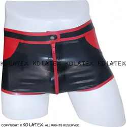 Черные с сливовой красной отделкой сексуальные латексные шорты-боксеры с молнией Поддельные карманы резиновые шорты для мальчиков трусы