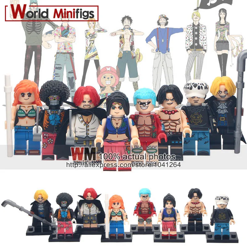 

10LOTS Japanese Cartoon One Piece d Robin Franky Luffy Nico Law Sabo Shanks Nami Ace Brook Bricks Blocks Toys Kids Gifts