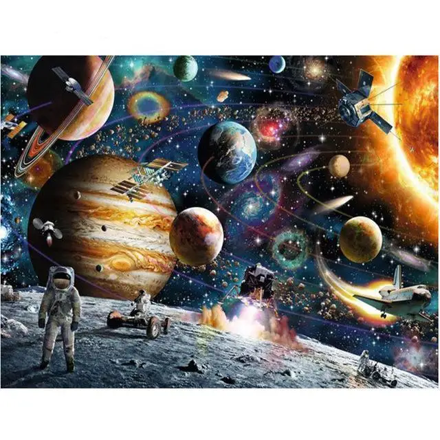 

Full Drill Square Space Planet Stars Diamond Painting Kit - DIY Cross Stitch Rhinestone Mosaic