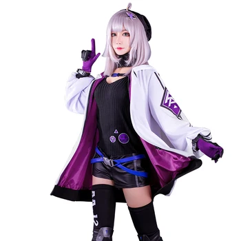 

Game Girls Frontline Springfield AA12 Cosplay Costumes super soldier outfit bts purple hoodies v-neck shirt prop leather pants