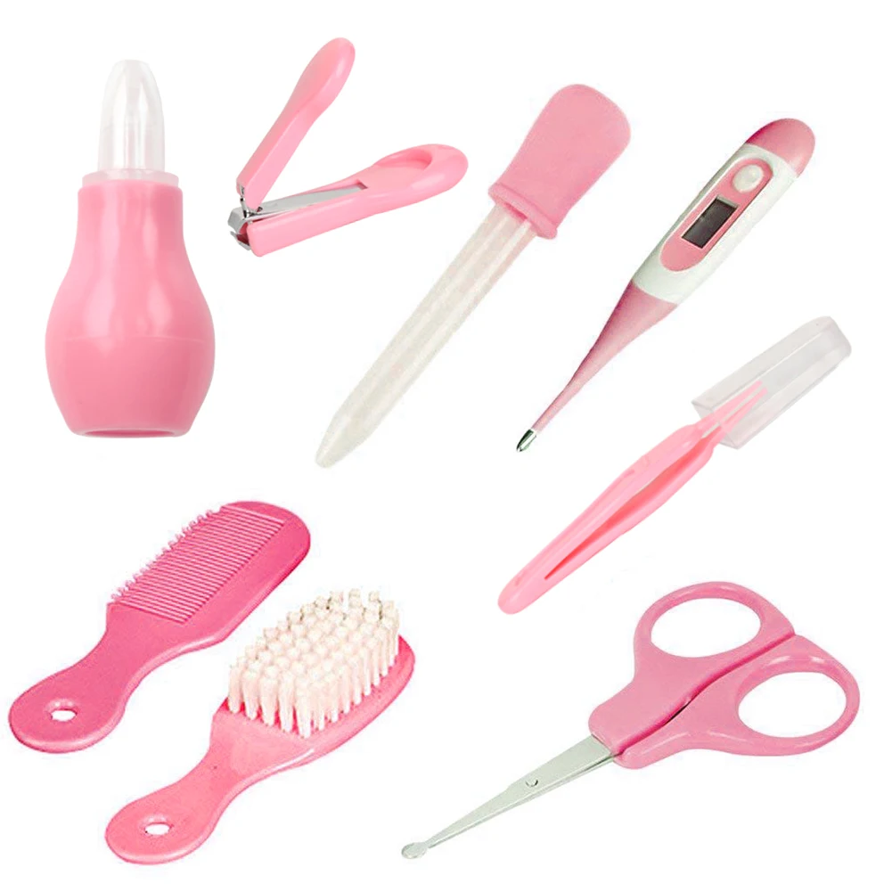 

8pcs/set Infants Tweezers Health Care Hair Brush Nail Clippers Comb Thermometer Trimmer Baby Grooming Kit Pipette Newborn