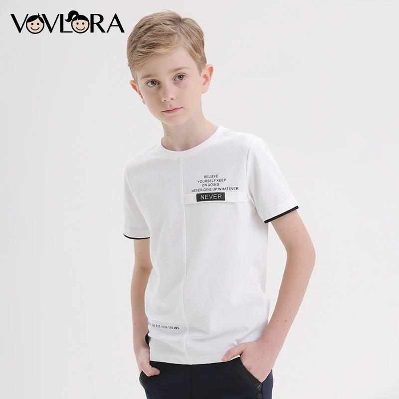 

White Kids T-shirts 2018 Summer Boys T Shirts Sports Casual Children Clothes Cotton Printed Tees Size 7 8 9 10 11 12 13 14 Years