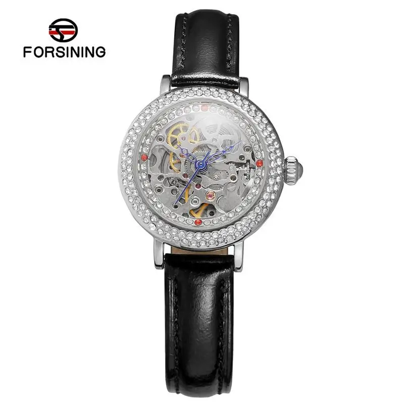 

Women's luxury leather strap gold dial skeleton automatic mechanical watches 2019 fashion casual ladies brand wristwatch