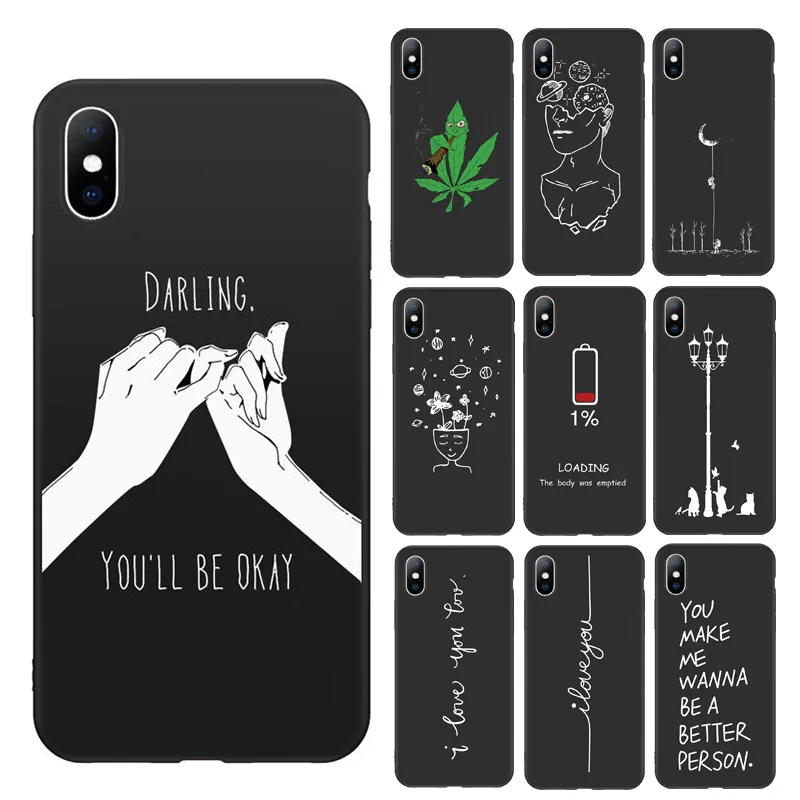 

Ottwn Letter Love Phone Case For iPhone 7 8 Plus X Space Moon Stars Silicone For iPhone 6 6s 5s SE XR XS Max Soft TPU Back Cover