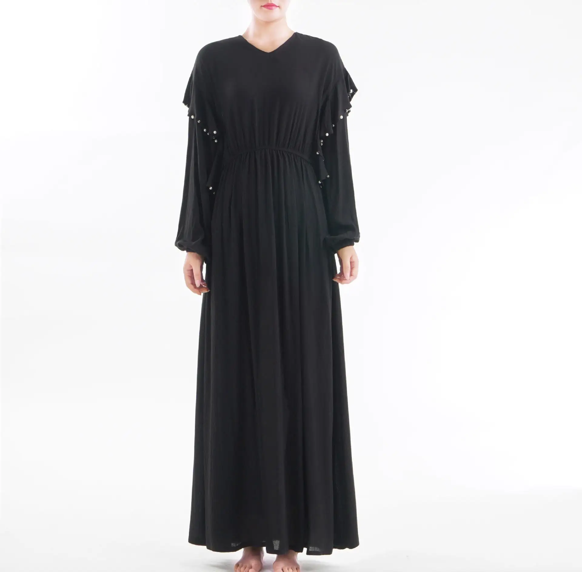 Abaya женское мусульманское длинное платье с жемчугом и оборками Макси Исламская
