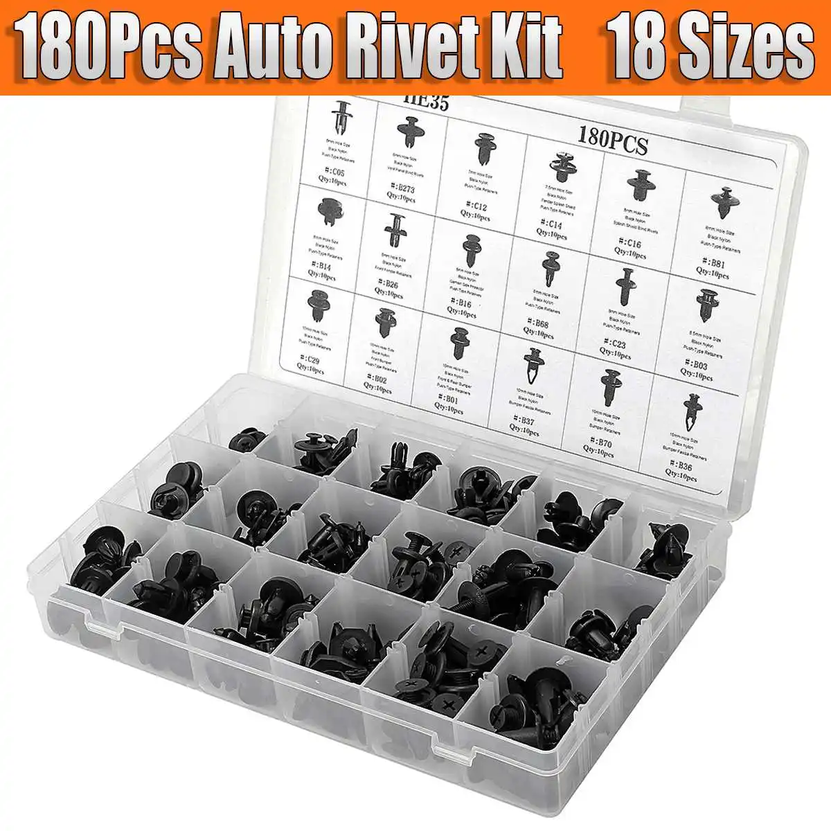 

180 Pcs Car Automotive Pushpin Rivet Trim Clip Assortment Kit For Honda for Toyota