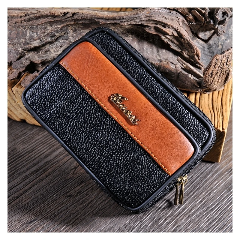 

Men's Pockets Large Capacity Pu Leather Double Zipper Phone Bag Wear Belt Purse Men's Bag