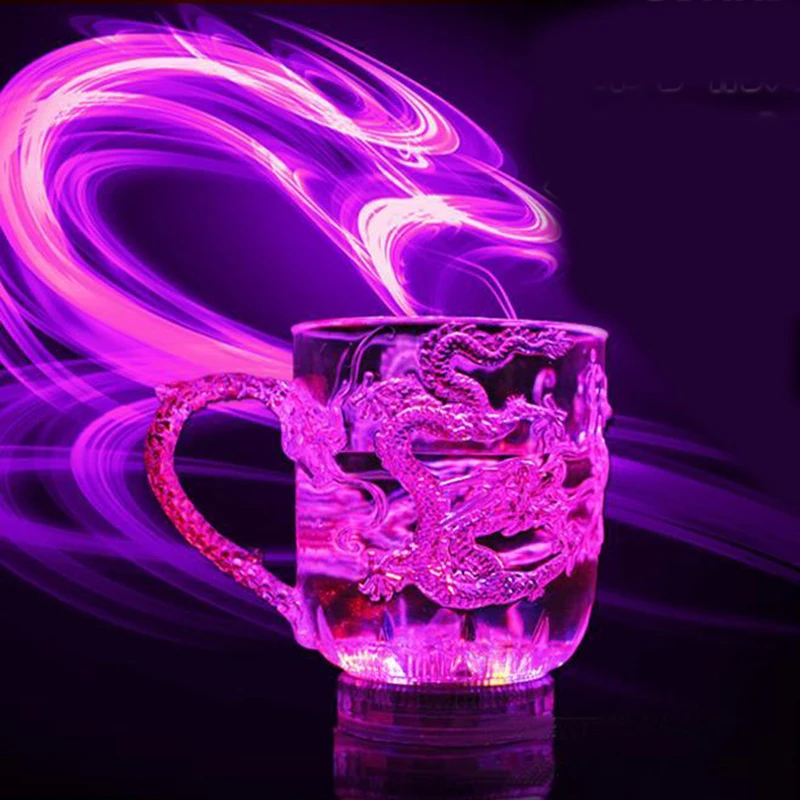 Пластиковый светящийся Стеклянный Винный пивной стакан Дракон светодио дный светодиодная светодио дный кружка led стакан Радужный Цвет мигающий свет