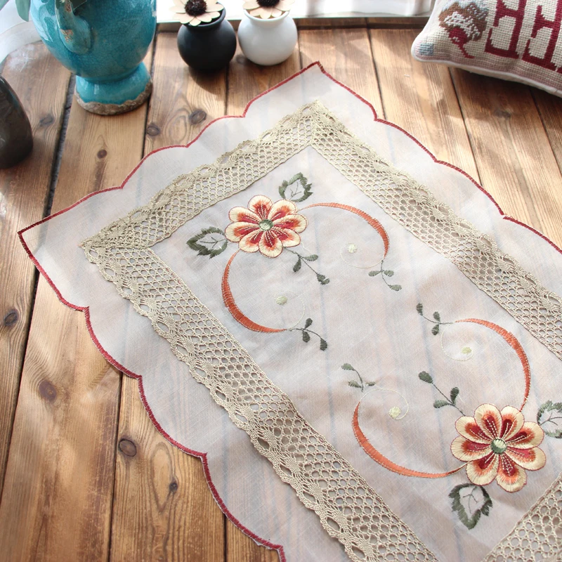 

Modern Lace Satin Embroidery Table Placemat Coffee Coasters Dish Drying Mat Wedding Banquet Table Covers Christmas Ornament D019