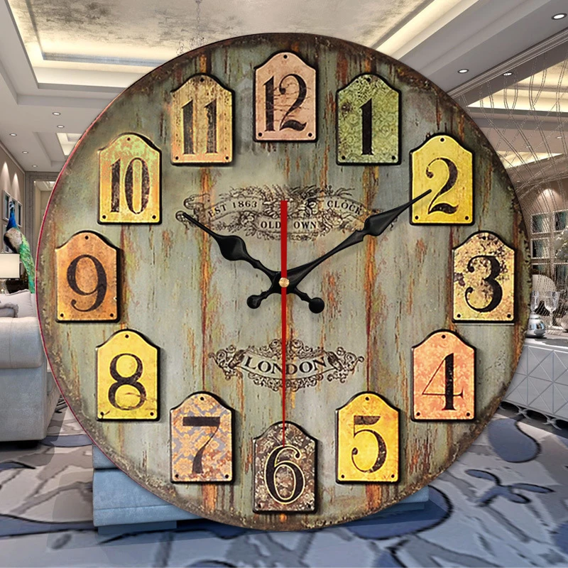 

Retro Vintage Wooden Numerals Wall-mounted Large Rustic Wall Clock