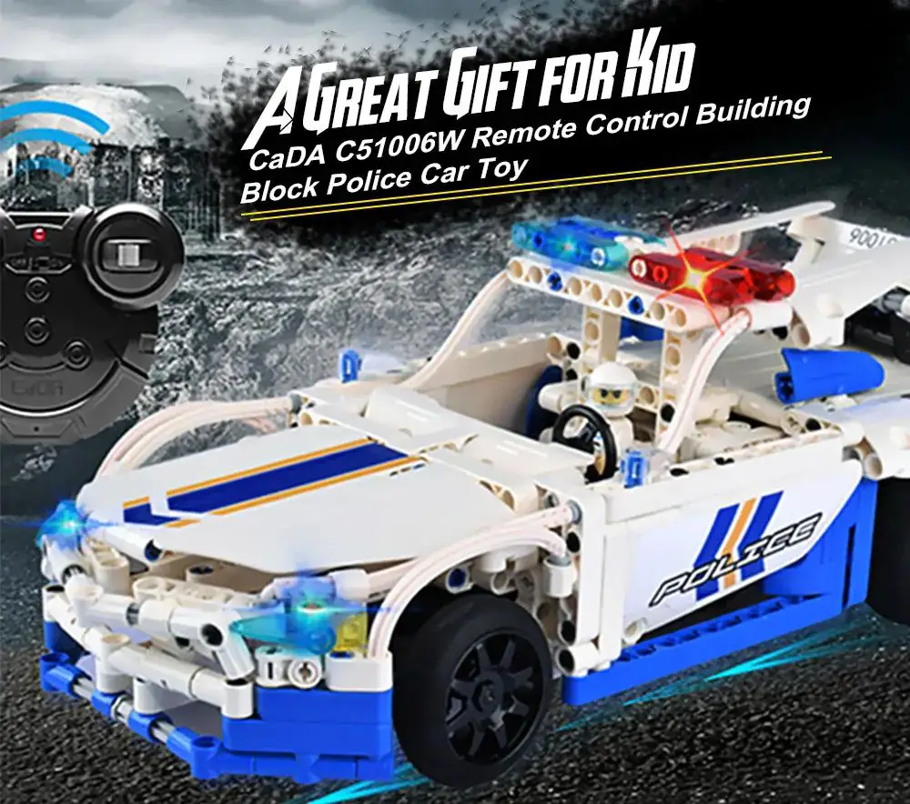 

LeadingStar Electric Remote Control Assemble Building Blocks Police Car Toy with Cool Bonnet RC Car Kids Toys Gifts For Boys