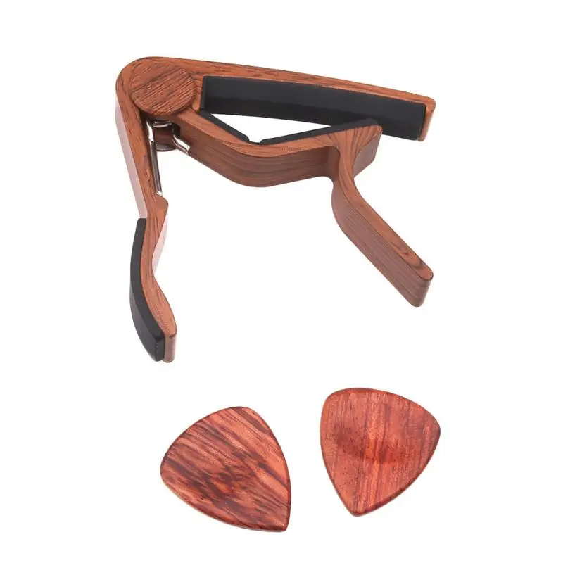 

Wood Guitar Adjustment Clip 6-String Acoustic Guitar Capo Zinc Alloy For Acoustic Electric Guitars With 2PC Guitar Pick