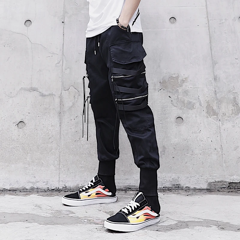 Men's Trousers 19 Summer New Loose Multi-zipper Pants Feet Knitted Thread Feet Harem Pants Trousers Youth Casual Men's Clothing