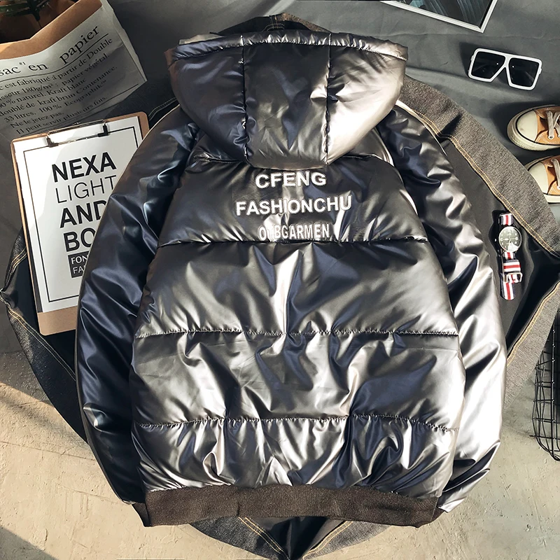 

2018 New Bright Waterproof And Windproof Cold Men's Cotton Jacket Lovers Bread Clothes Thickening Plus Cashmere Country Trend