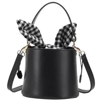 

New Bucket Bag Plaid Bow Women Pu Leather Handbag Famous Designer Crossbody Bag Quilted Plaid Women Shoulder Bag