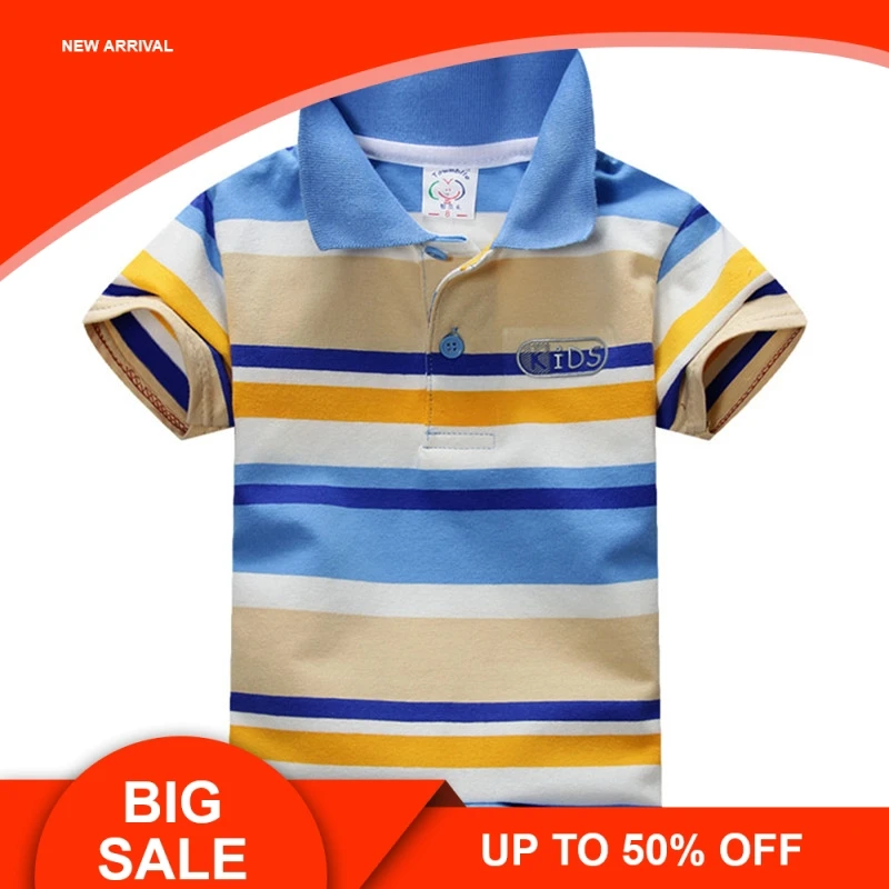 

Boys Shirts Color Stripes Short Sleeve Summer Top Polo Shirt 2T-7T Kids Clothes Cotton Camiseta Toddler Boy Tees