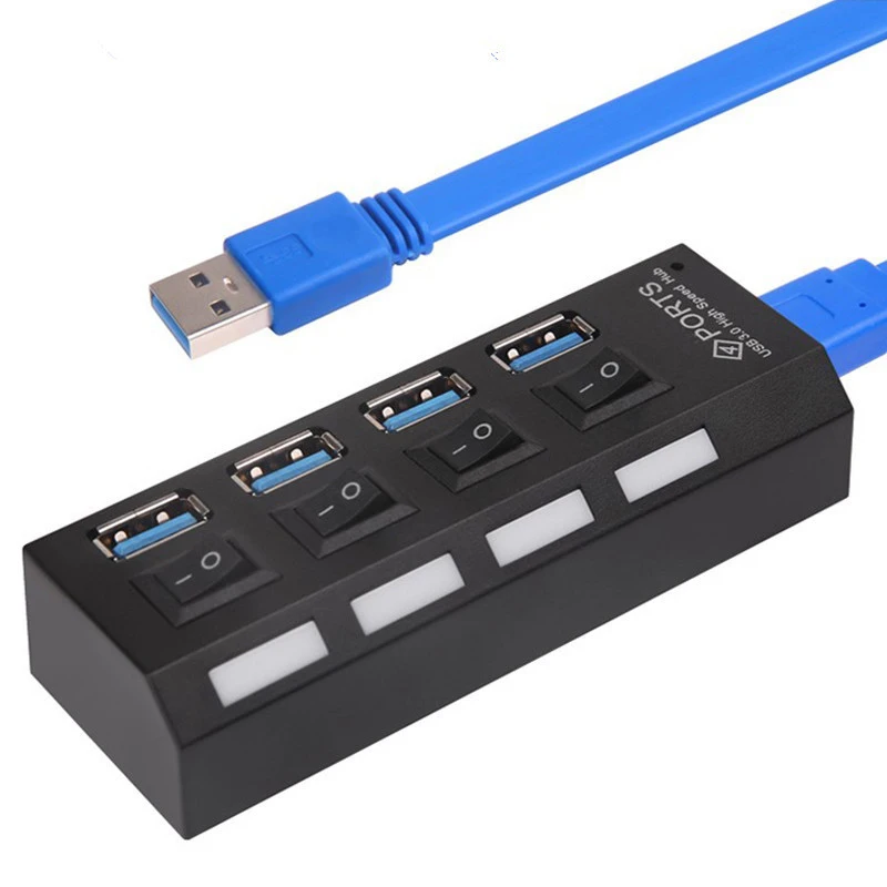 Высокое качество 4 Порты и разъёмы usb-хаб Профессиональный USB 3,0 концентратор вкл/выкл кнопка AC Мощность адаптер кабель светодиодный индикатор концентраторы