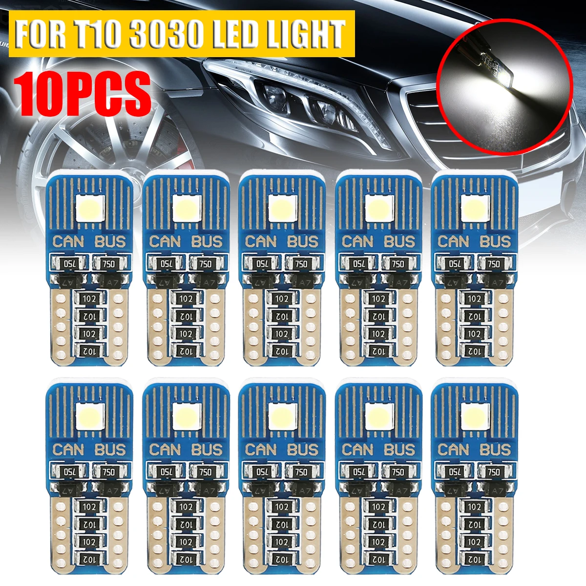 

New Set 10pcs T10 3030 2LED Canbus Error Free Car Light Lamp Bulb Super White for Car Light Source