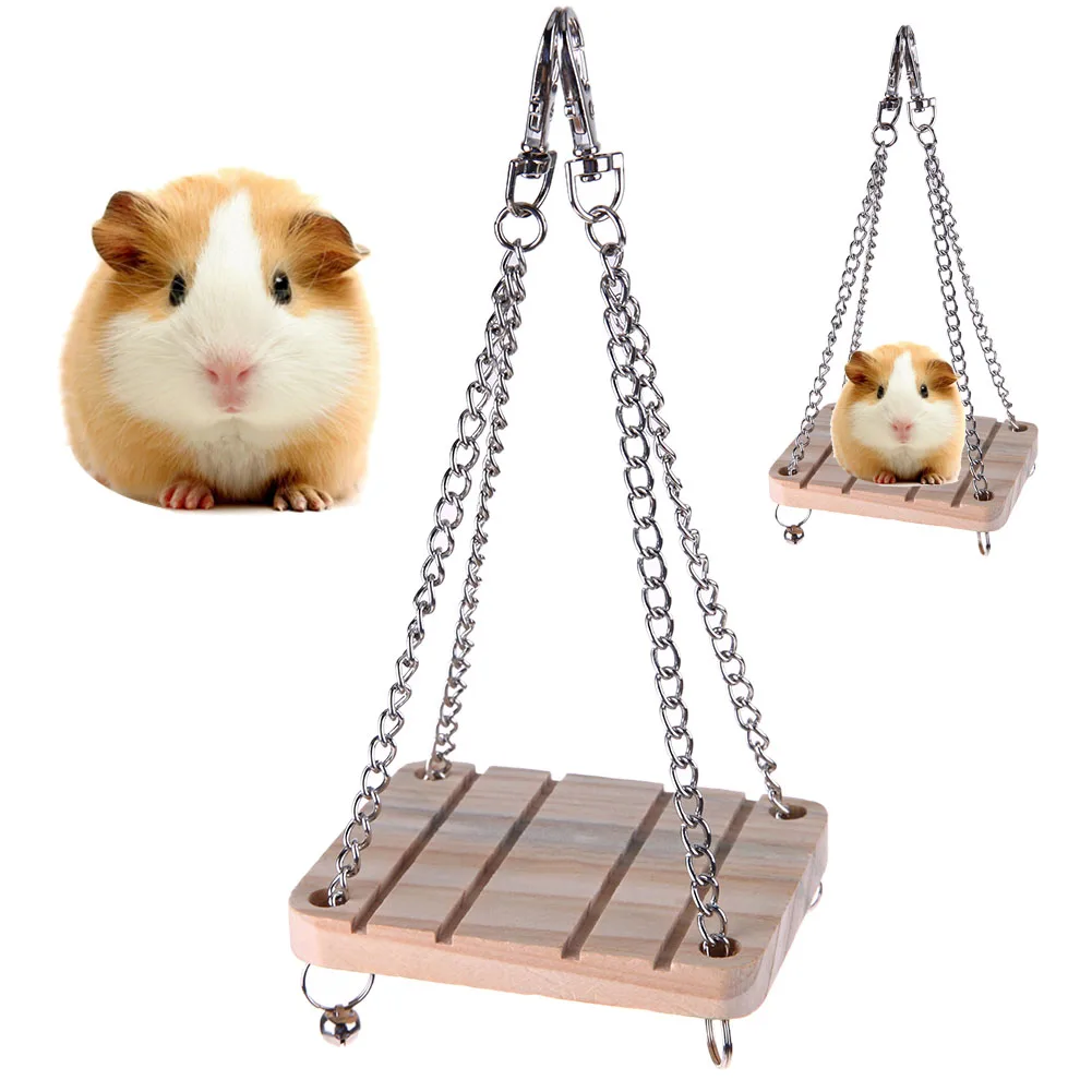 Bird Animal Hanging Wooden Toy Hamster Chinchilla Toys Wooden Swing
