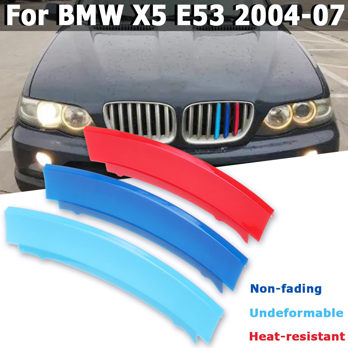 

Car styling For BMW X5 E53 2004-2007 Accessories 7Bar 3D Sticker Car Front Kidney Grill Grille Trim Sport Strips Clip Cover