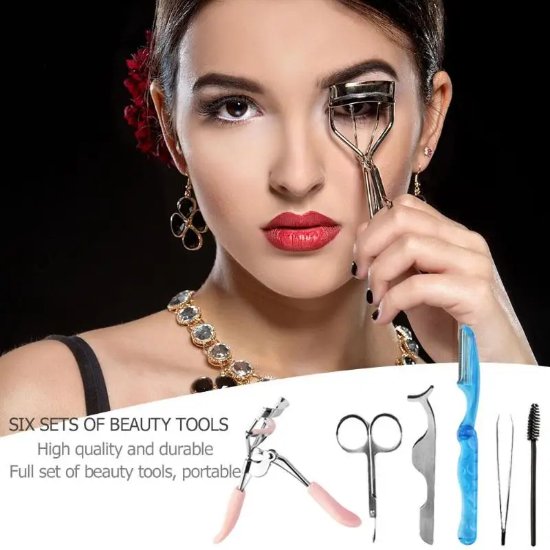 6pcs/Set Eyelash Curler Brush Eyebrow Beauty Trimmer Tweezers Makeup Tools Cosmetics Makeup